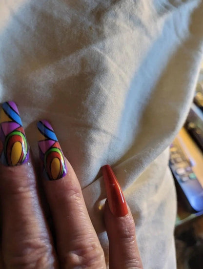 Colorful Geometric Ballerina Press On Nails (24pcs) - A-1 Thread Vault