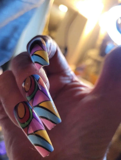 Colorful Geometric Ballerina Press On Nails (24pcs) - A-1 Thread Vault