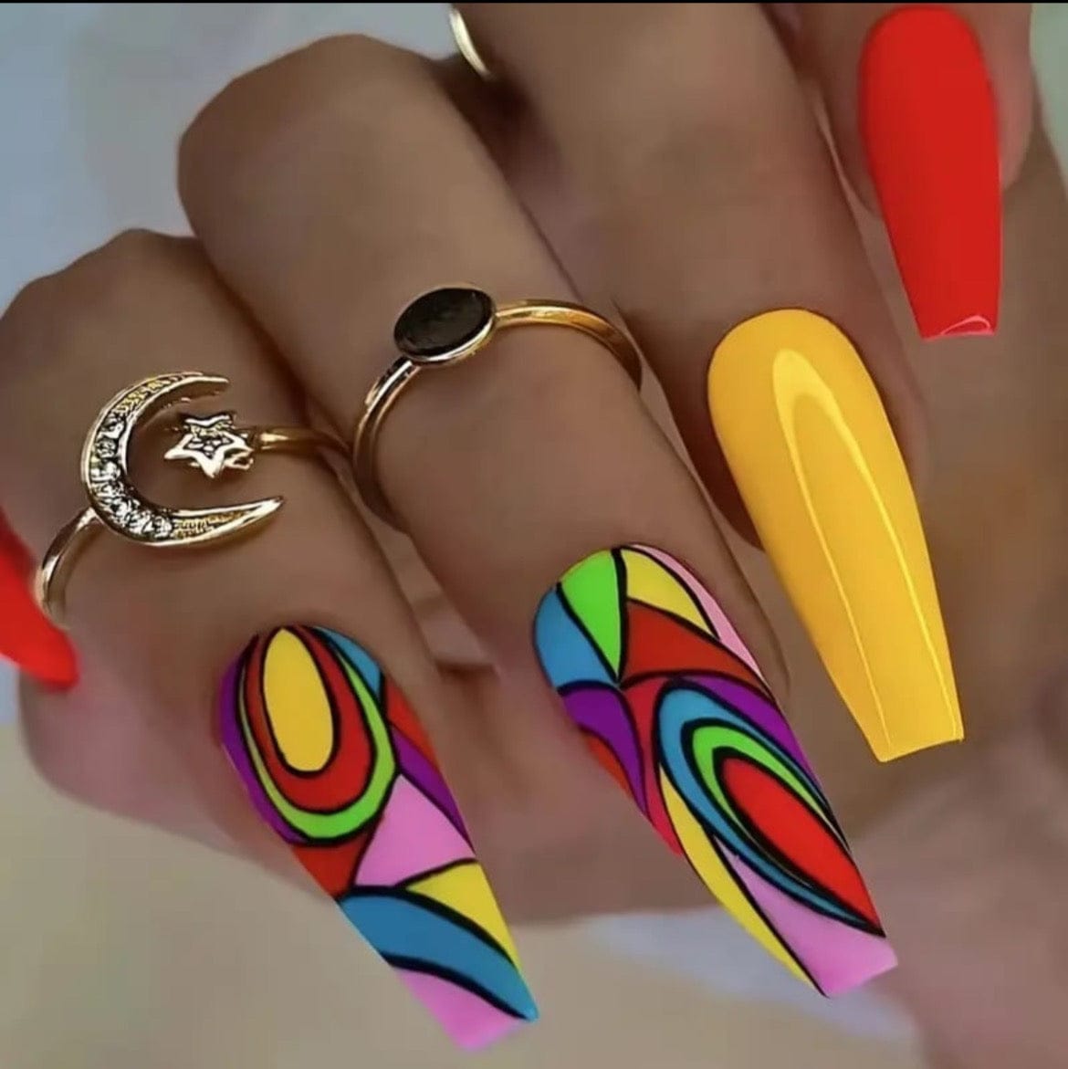 Colorful Geometric Ballerina Press On Nails (24pcs) - A-1 Thread Vault