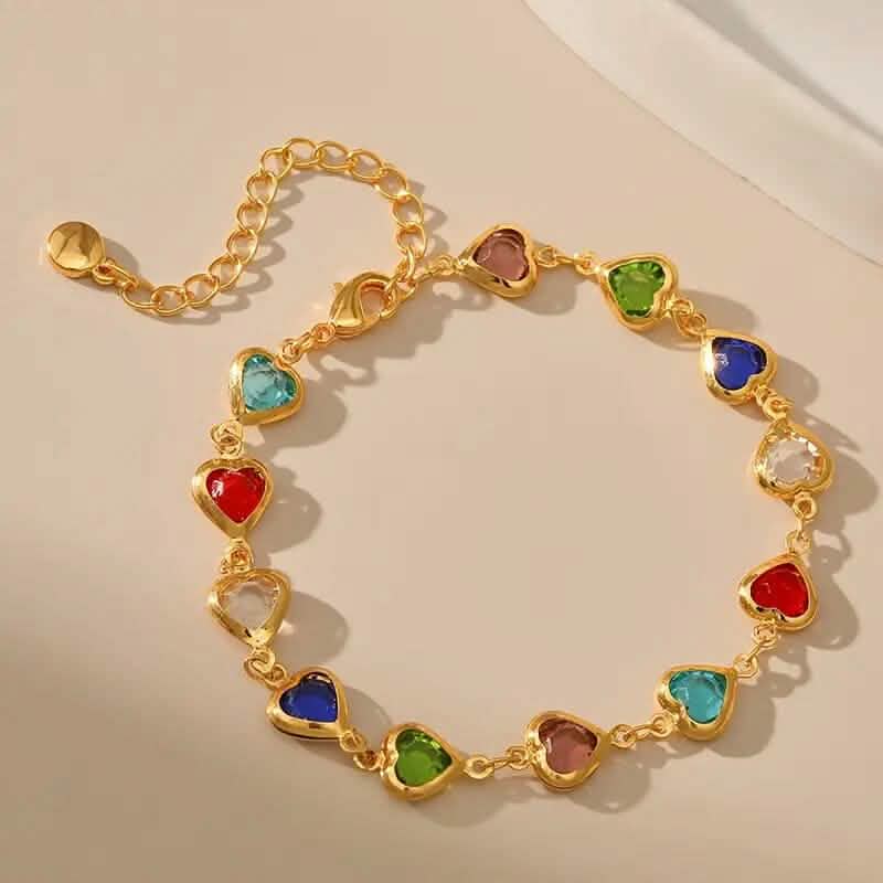 Colorful Heart-Shaped Zirconia Bracelet - A-1 Thread Vault