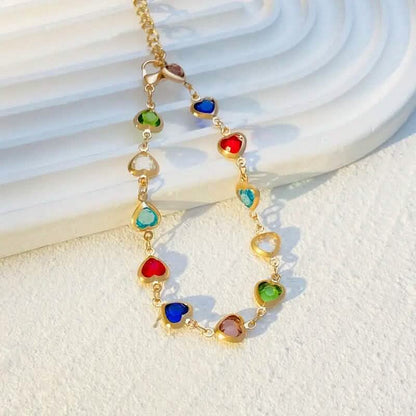 Colorful Heart-Shaped Zirconia Bracelet - A-1 Thread Vault