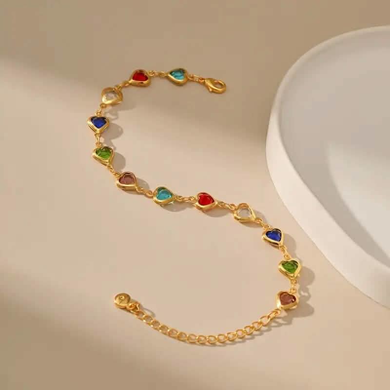 Colorful Heart-Shaped Zirconia Bracelet - A-1 Thread Vault