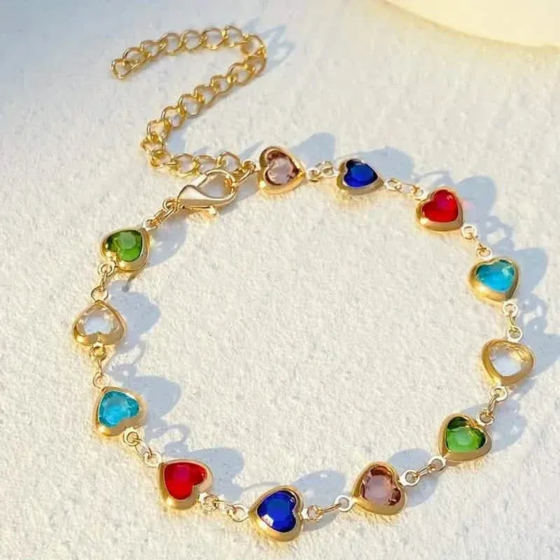 Colorful Heart-Shaped Zirconia Bracelet - A-1 Thread Vault
