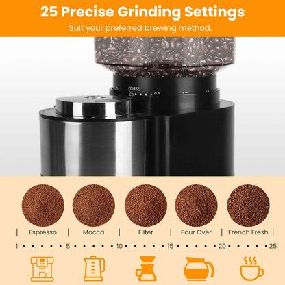 Conical Bur Coffee Bean Electric Grinder with 25 Grind Settings - A-1 Thread Vault