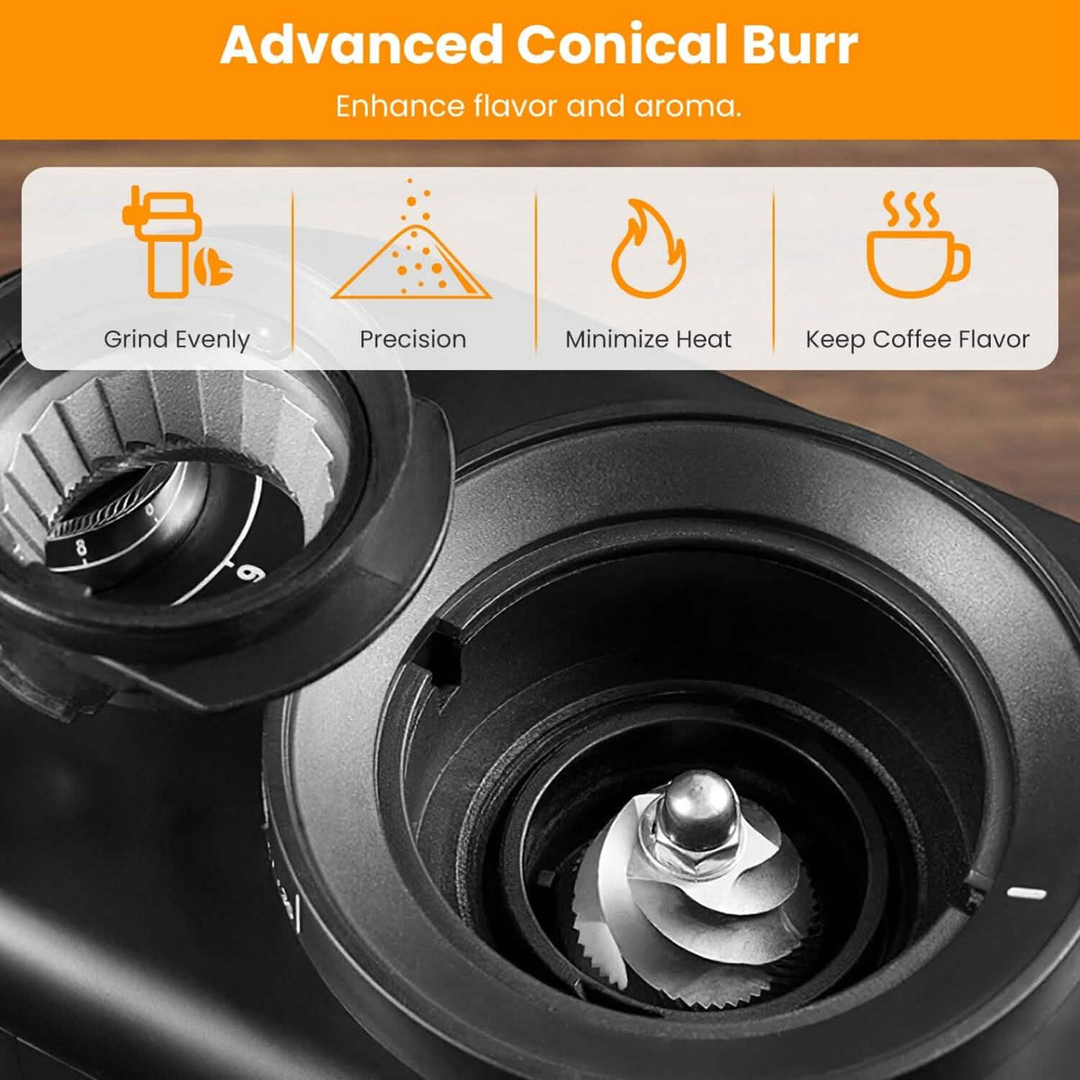 Conical Bur Coffee Bean Electric Grinder with 25 Grind Settings - A-1 Thread Vault