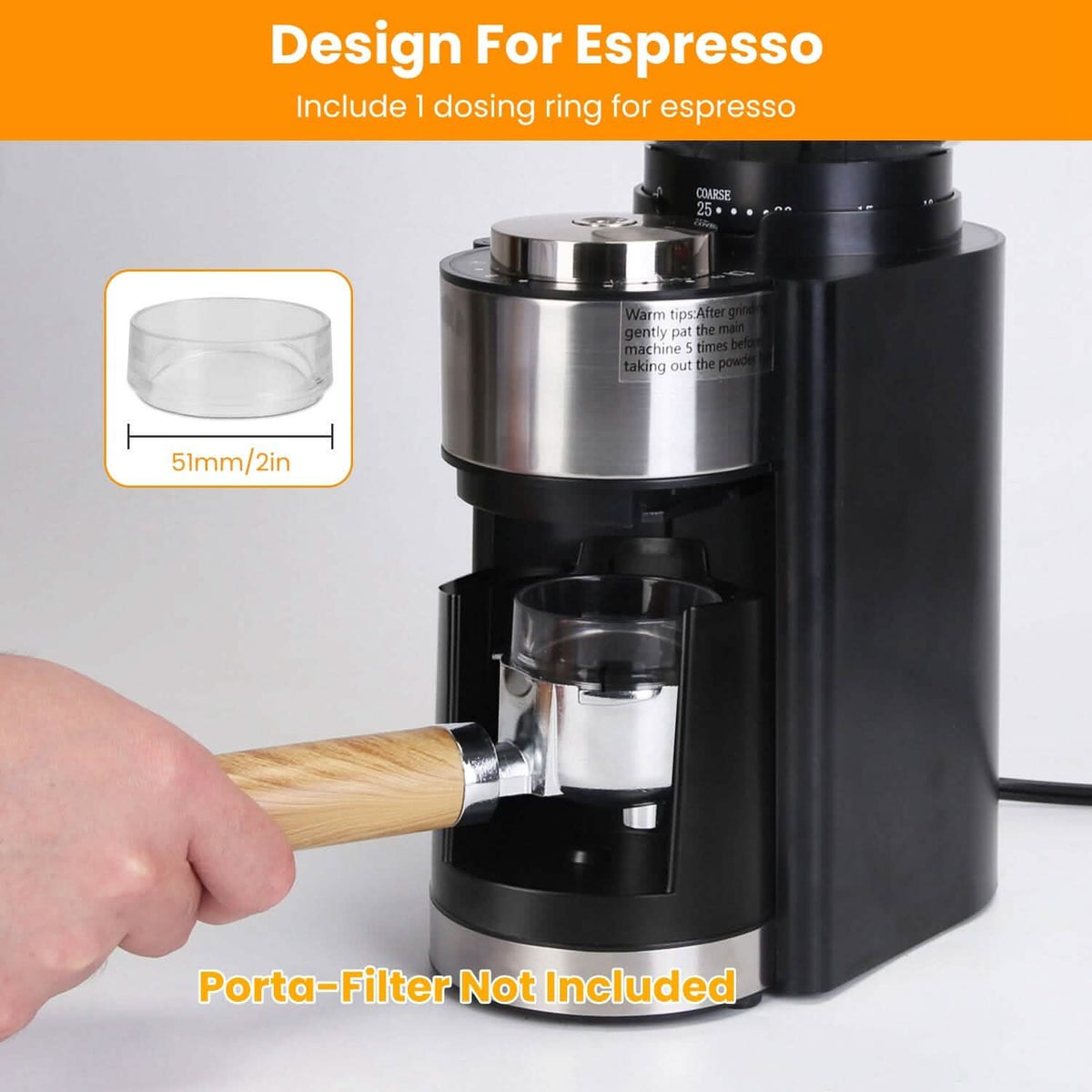 Conical Bur Coffee Bean Electric Grinder with 25 Grind Settings - A-1 Thread Vault