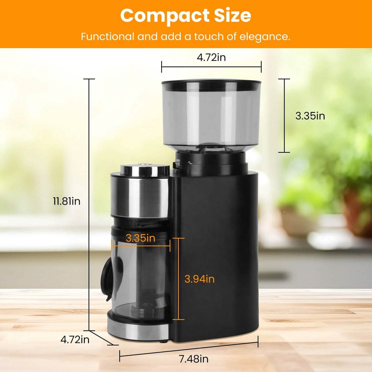 Conical Bur Coffee Bean Electric Grinder with 25 Grind Settings - A-1 Thread Vault
