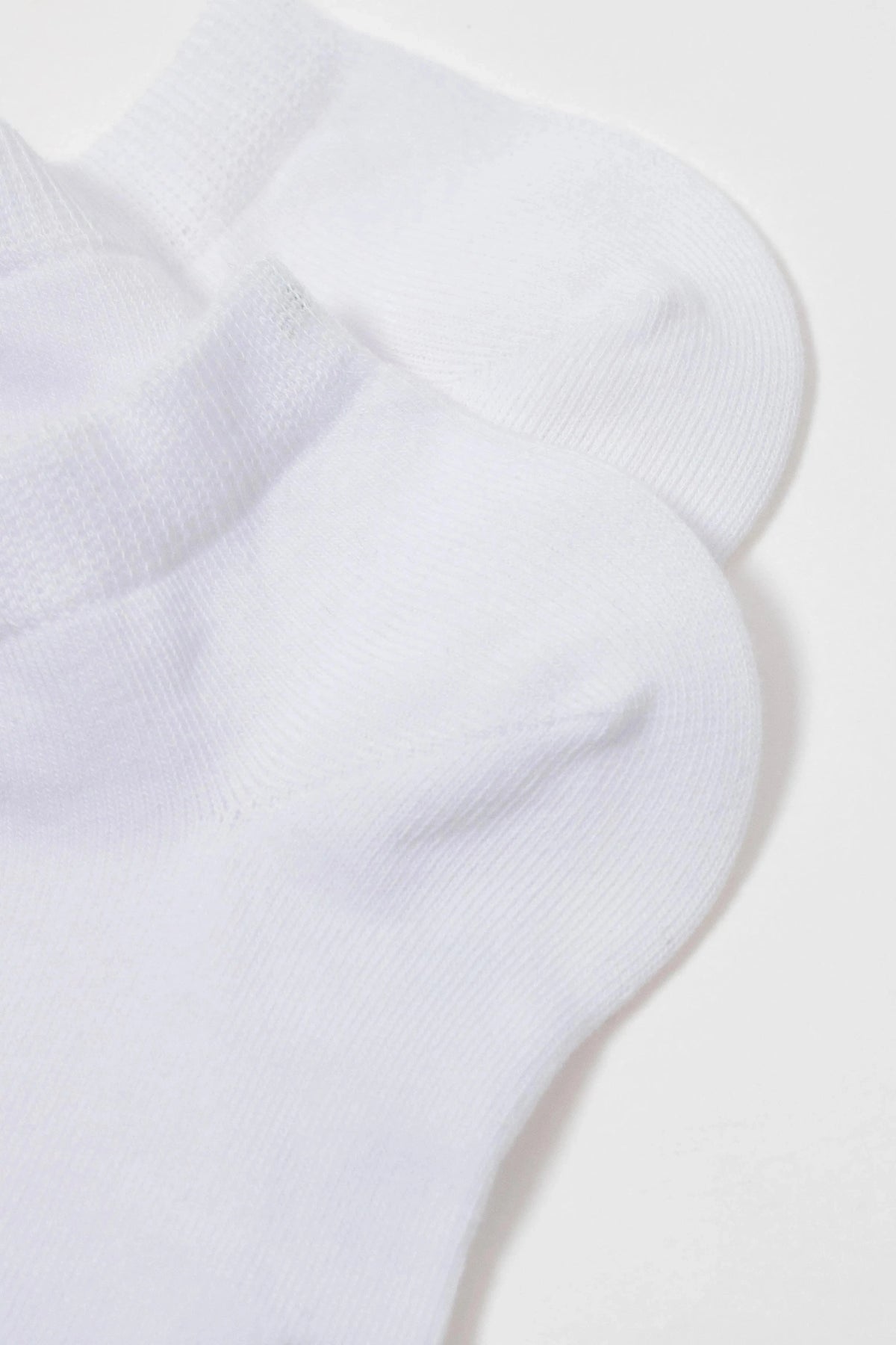 A pair of folded white ankle socks shown from a top-down view against a plain background.