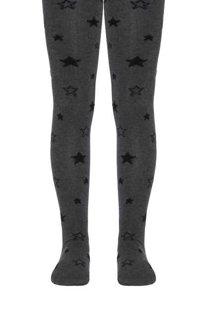 Charcoal grey tights featuring an all-over pattern of black stars.
