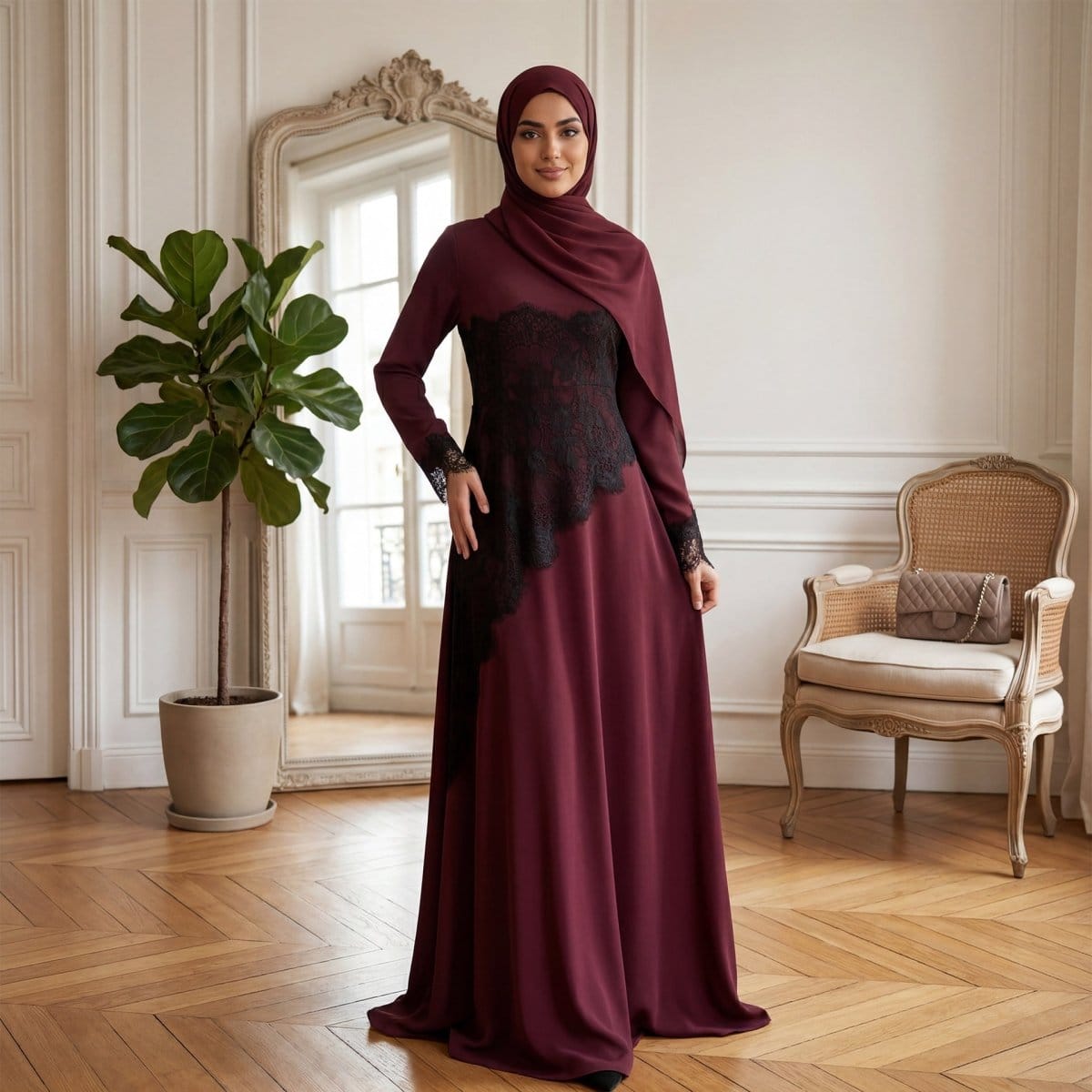 Contrast Lace Waist Panel Maxi Dress(MS409) - A-1 Thread Vault