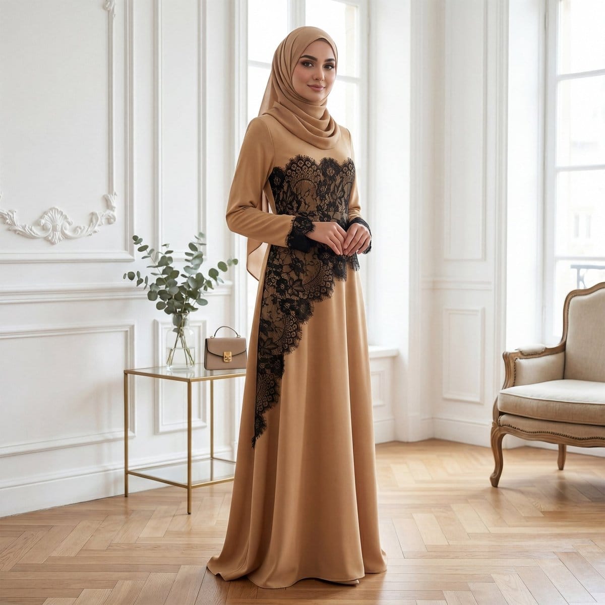 Contrast Lace Waist Panel Maxi Dress(MS409) - A-1 Thread Vault