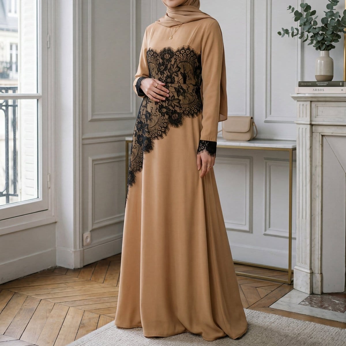 Contrast Lace Waist Panel Maxi Dress(MS409) - A-1 Thread Vault