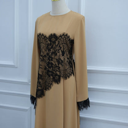 Contrast Lace Waist Panel Maxi Dress(MS409) - A-1 Thread Vault