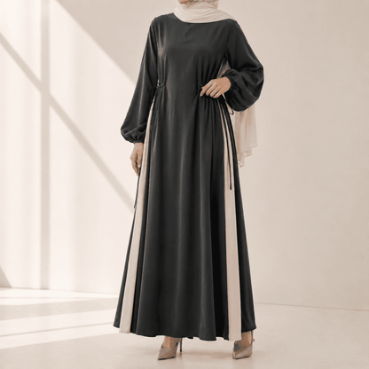 Contrast Panel Abaya with Drawstring Detail & Balloon Sleeves(MA421) - A-1 Thread Vault
