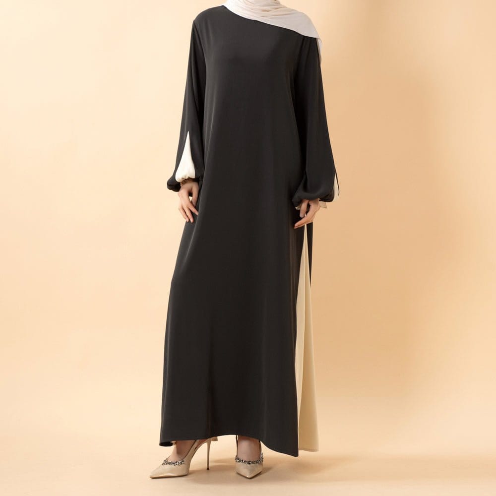 Contrast Panel Abaya with Drawstring Detail & Balloon Sleeves(MA421) - A-1 Thread Vault