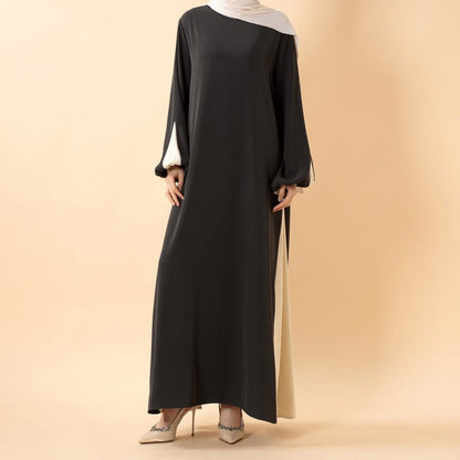Contrast Panel Abaya with Drawstring Detail & Balloon Sleeves(MA421) - A-1 Thread Vault