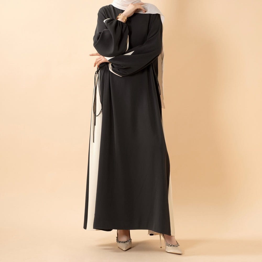 Contrast Panel Abaya with Drawstring Detail & Balloon Sleeves(MA421) - A-1 Thread Vault