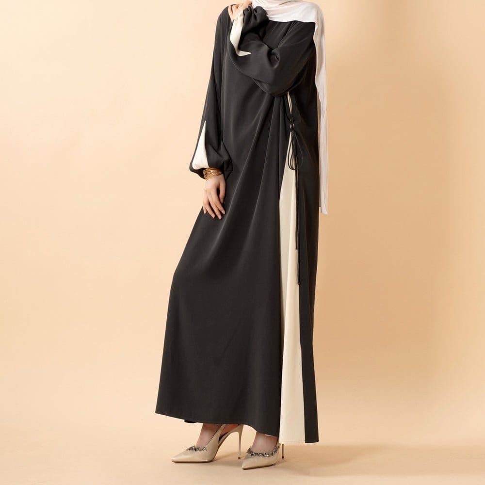 Contrast Panel Abaya with Drawstring Detail & Balloon Sleeves(MA421) - A-1 Thread Vault