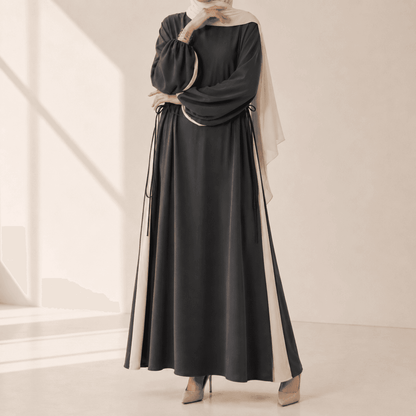 Contrast Panel Abaya with Drawstring Detail & Balloon Sleeves(MA421) - A-1 Thread Vault