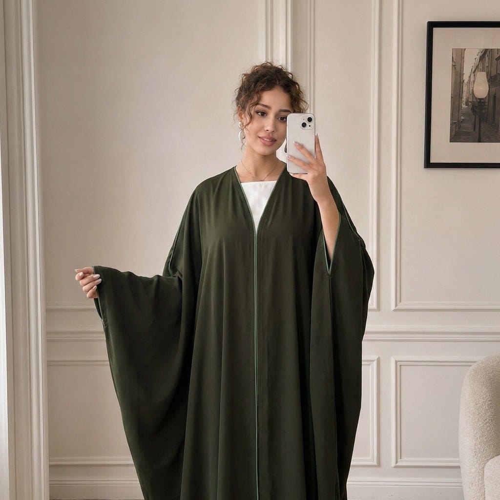 Contrast Piped Batwing Open Abaya(MOA325) - A-1 Thread Vault