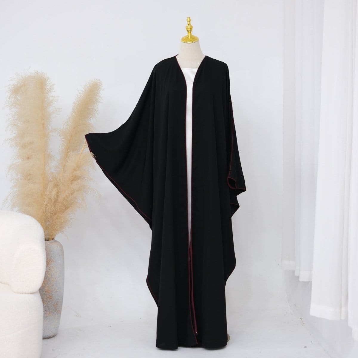 Contrast Piped Batwing Open Abaya(MOA325) - A-1 Thread Vault