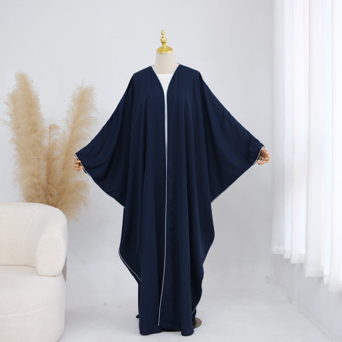 Contrast Piped Batwing Open Abaya(MOA325) - A-1 Thread Vault