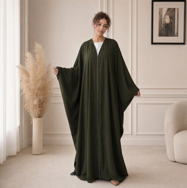 Contrast Piped Batwing Open Abaya(MOA325) - A-1 Thread Vault