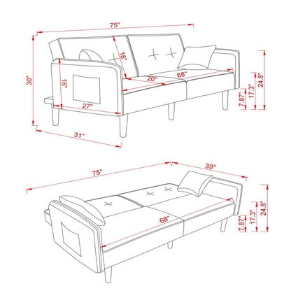 Convertible Futon Sofa Bed with 2 Pillows - A-1 Thread Vault