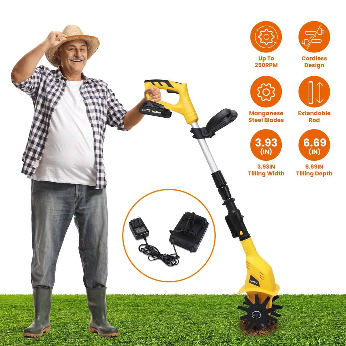 Cordless Electric Garden Tiller Cultivator With 20V Rechargeable Battery - A-1 Thread Vault