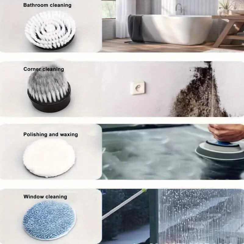 Cordless Electric Spin Scrubber with 6 Brush Heads and Adjustable Long Handle - A-1 Thread Vault