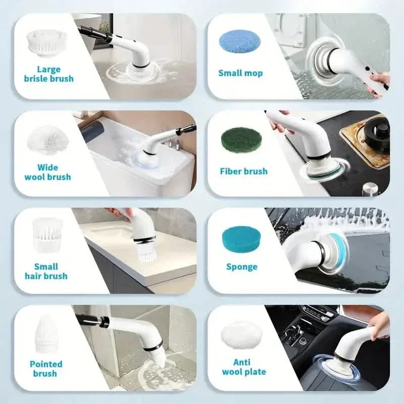 Cordless Power Spinning Cleaner Brush - 8 Replaceable Brush Heads - A-1 Thread Vault