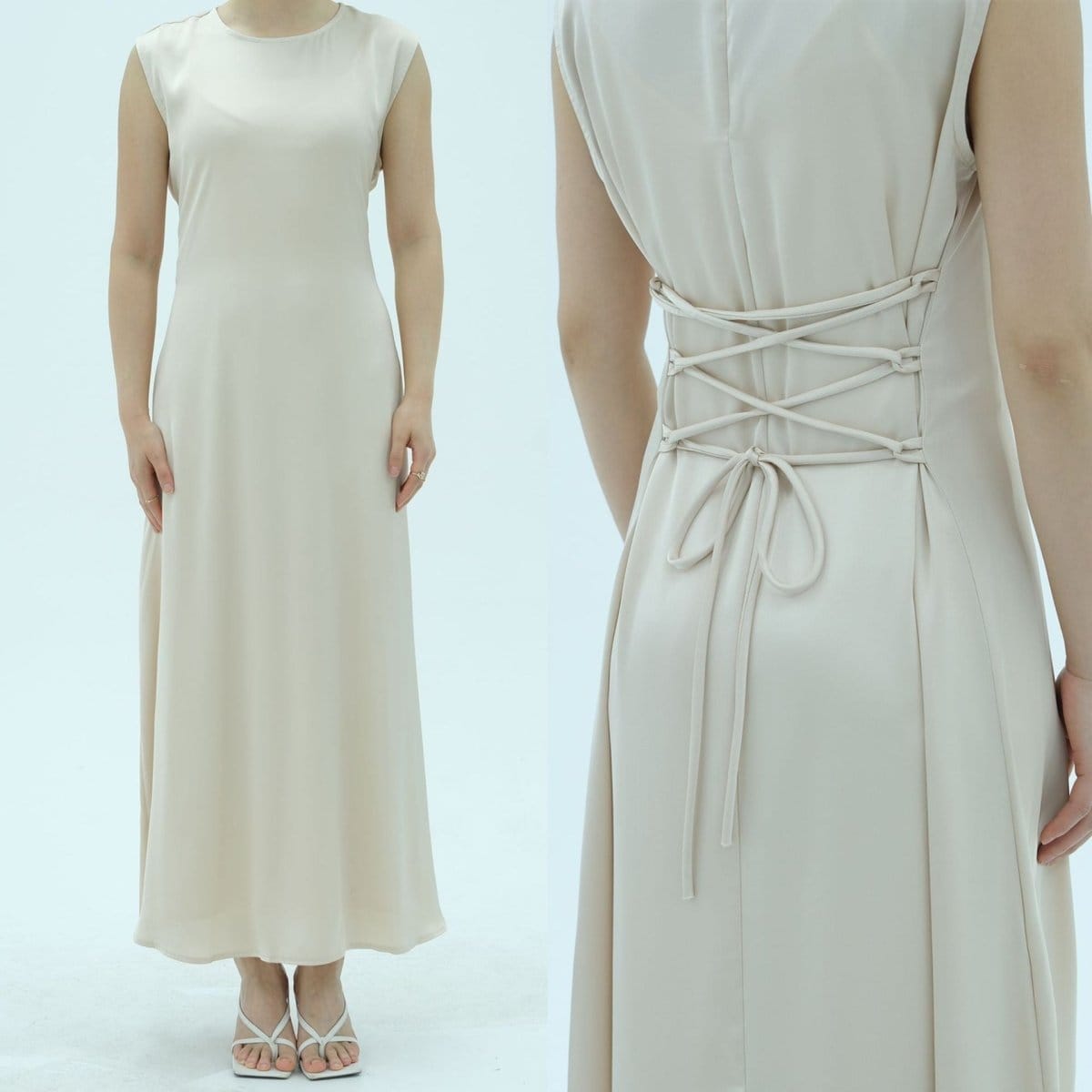 Corset-Back Lace-Up Sleeveless Maxi Dress(MS472) - A-1 Thread Vault