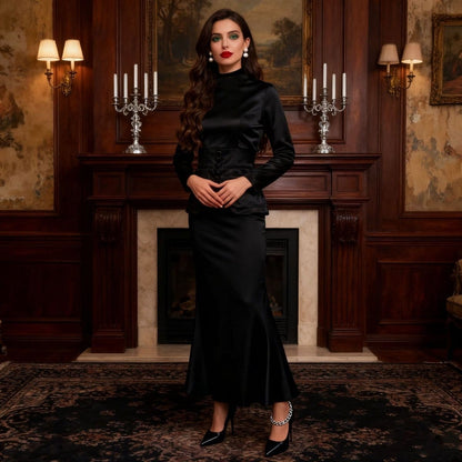Corset Peplum Top & Maxi Skirt Set (MS396) - A-1 Thread Vault