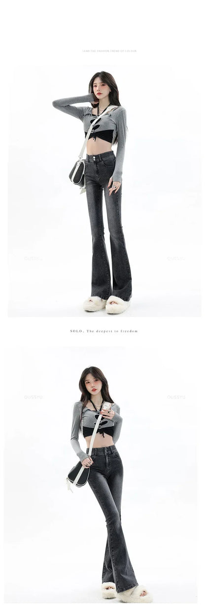 Cotton Denim Flared Pants