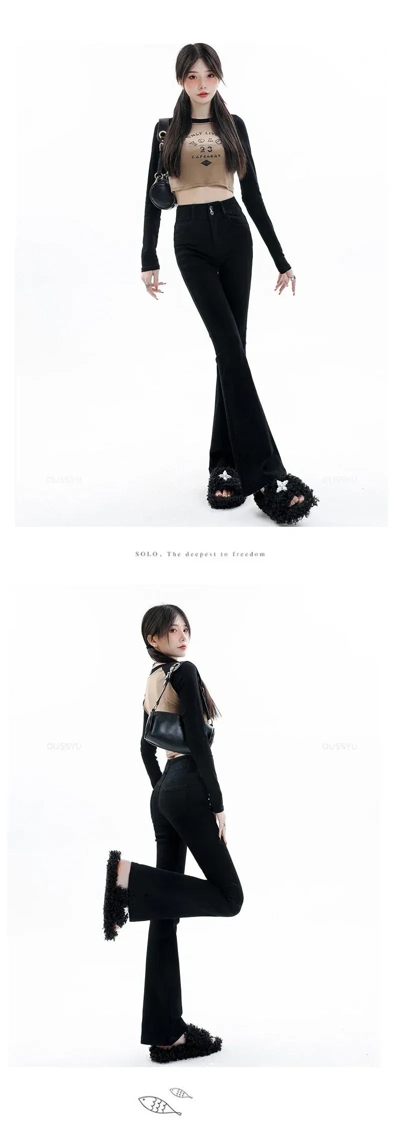 Cotton Denim Flared Pants