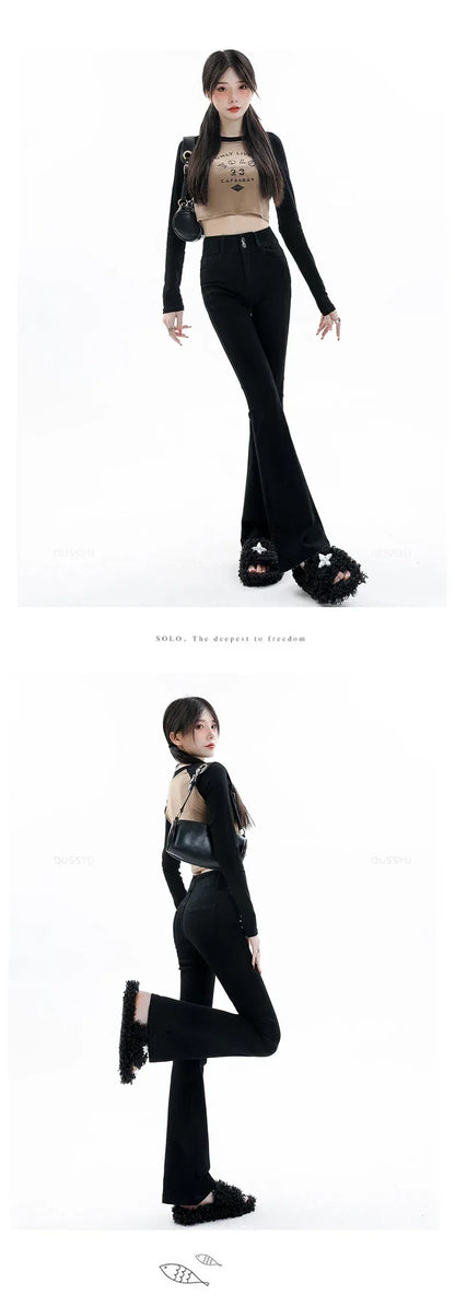 Cotton Denim Flared Pants