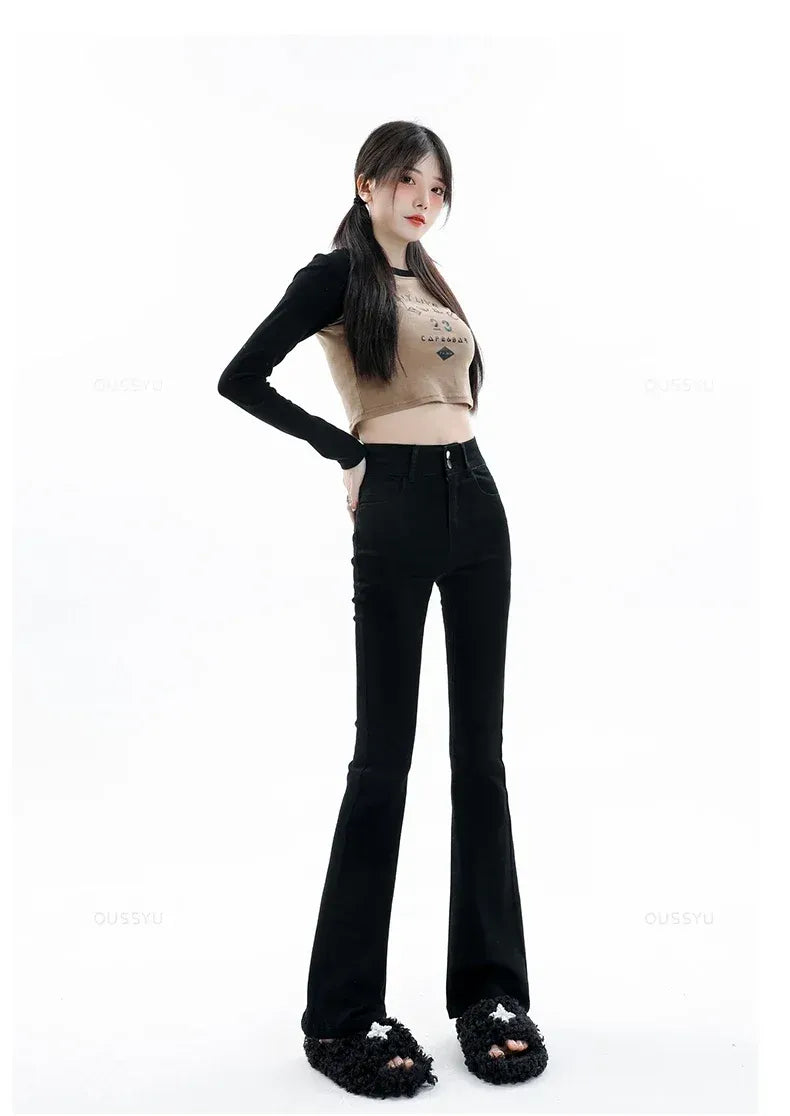Cotton Denim Flared Pants