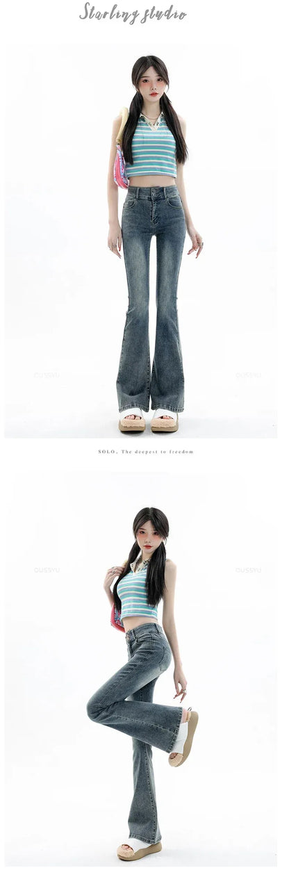 Cotton Denim Flared Pants