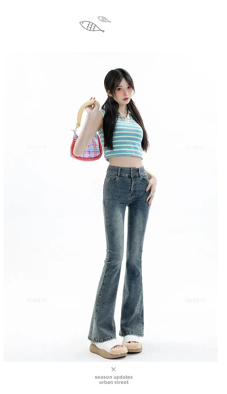 Cotton Denim Flared Pants