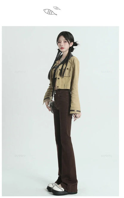 Cotton Denim Flared Pants