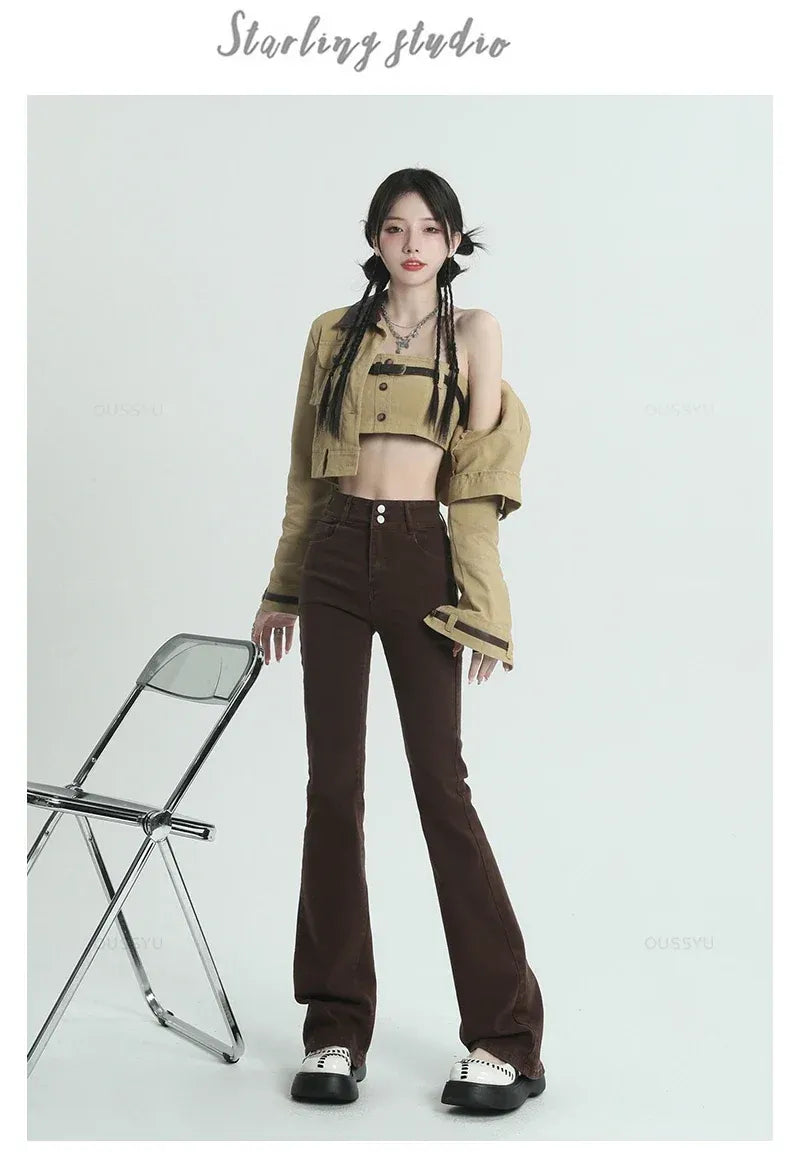 Cotton Denim Flared Pants