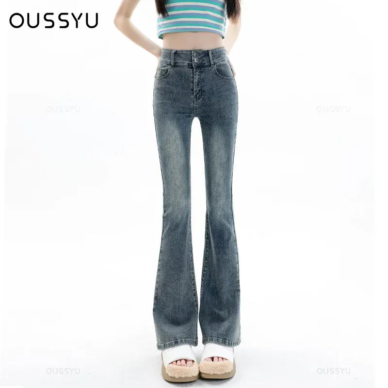 Cotton Denim Flared Pants