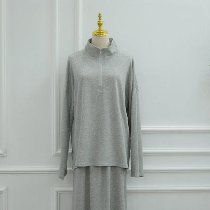 Cotton Half-Zip Top & Maxi Skirt Set(MS441) - A-1 Thread Vault