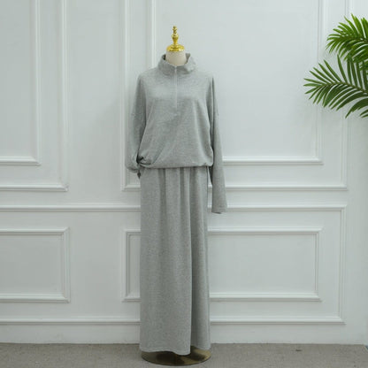 Cotton Half-Zip Top & Maxi Skirt Set(MS441) - A-1 Thread Vault
