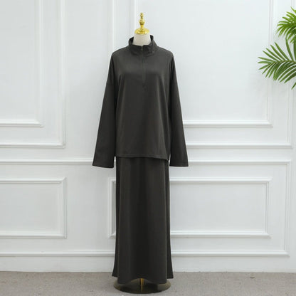 Cotton Half-Zip Top & Maxi Skirt Set(MS441) - A-1 Thread Vault
