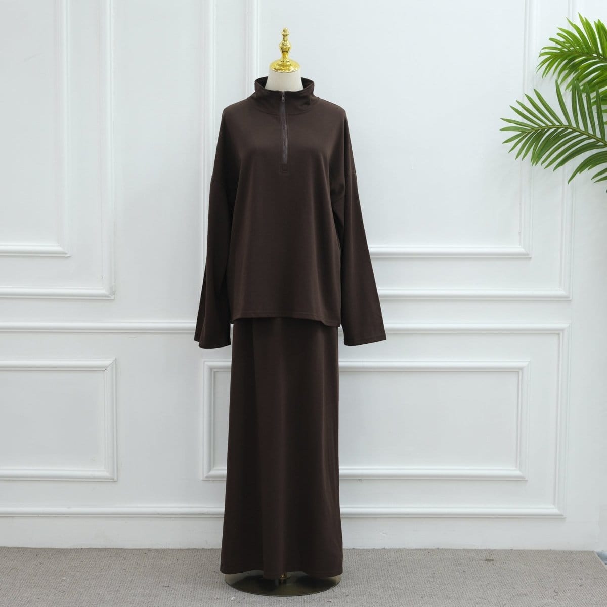 Cotton Half-Zip Top & Maxi Skirt Set(MS441) - A-1 Thread Vault