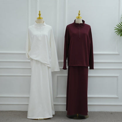 Cotton Half-Zip Top & Maxi Skirt Set(MS441) - A-1 Thread Vault