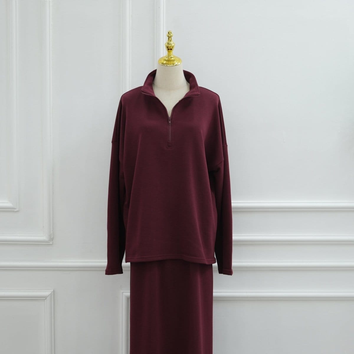 Cotton Half-Zip Top & Maxi Skirt Set(MS441) - A-1 Thread Vault