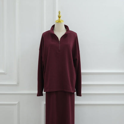 Cotton Half-Zip Top & Maxi Skirt Set(MS441) - A-1 Thread Vault