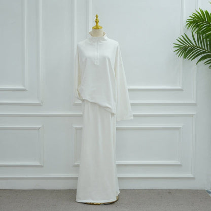 Cotton Half-Zip Top & Maxi Skirt Set(MS441) - A-1 Thread Vault